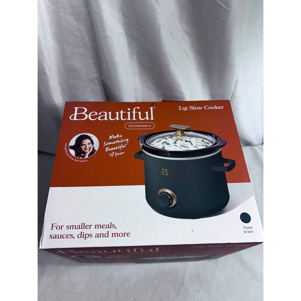 Beautiful 2 Qt Slow Cooker Thyme Green Matte Gold Drew Barrymore Kitchenware